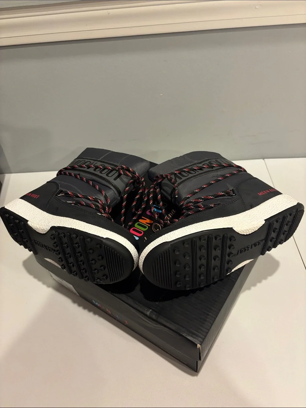 Moon Boot Kids Gray Winter Boots with Red-Detail Laces